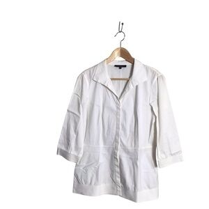 Lafayette 148‎ Size 8 White Cotton Textured Trim Peplum Button Up Shirt Classic